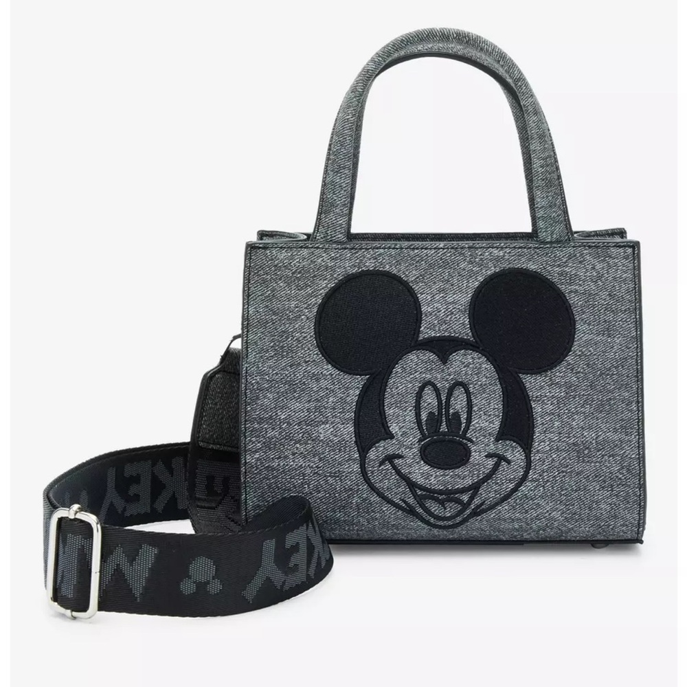Loungefly Disney Mickey Mouse Gray denim convertibleTote Hard Tag New!